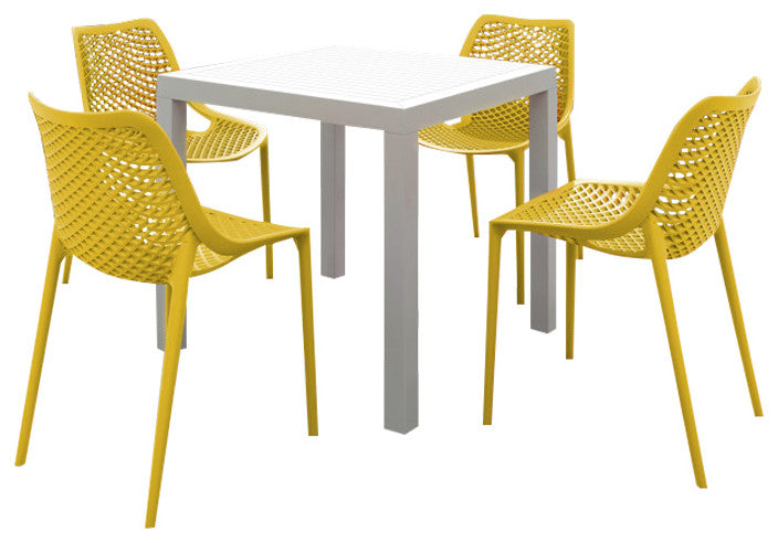 Air Mix Square Dining Set With White Table and 4 Yellow Chairs