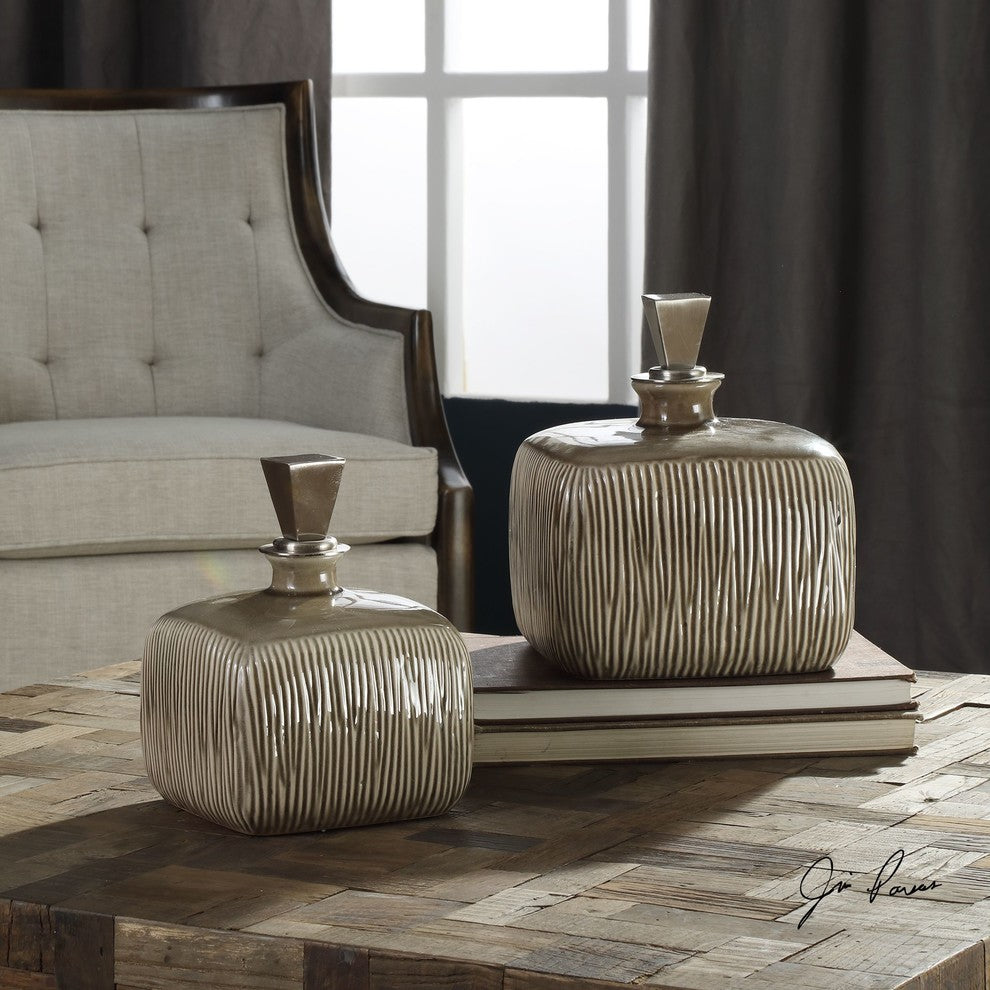 Uttermost Cayson Ribbed Ceramic Bottles, Set of 2