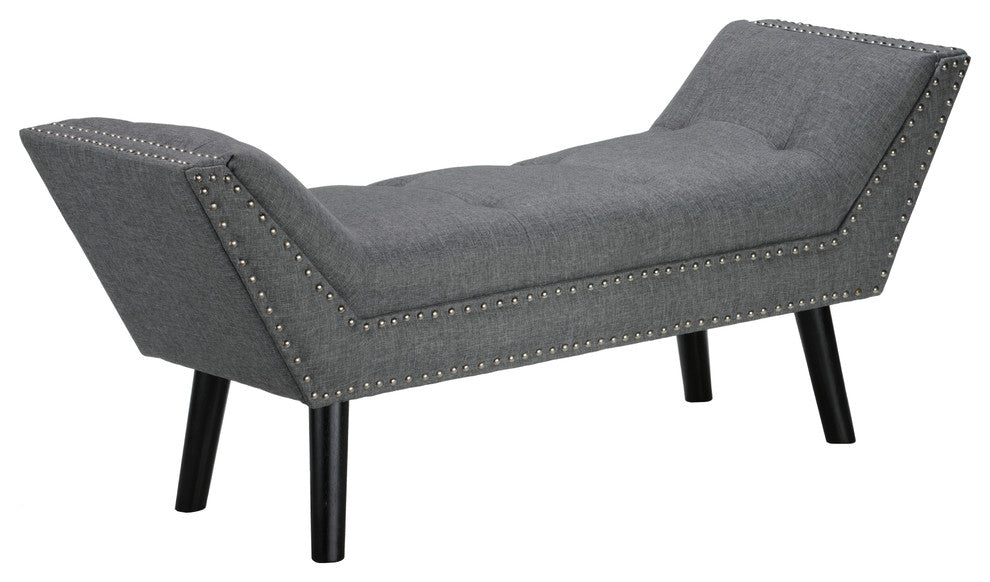 Cortesi Home Herman Ottoman Bench, Gray Fabric With Nailhead Trim