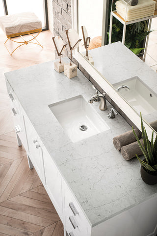 Addison 60" Single Vanity Cabinet, Glossy White, Glossy White, Carrara Marble, Three-Hole