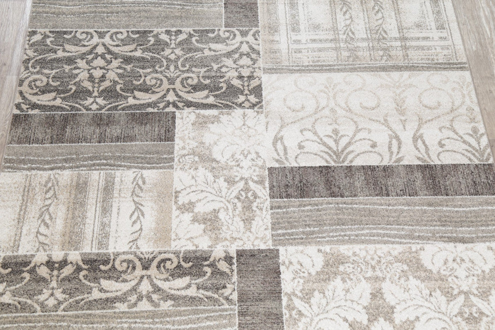 Symphony Design Patchwork Turkish Oriental Transitional Area Rug, Beige, 8 X 10