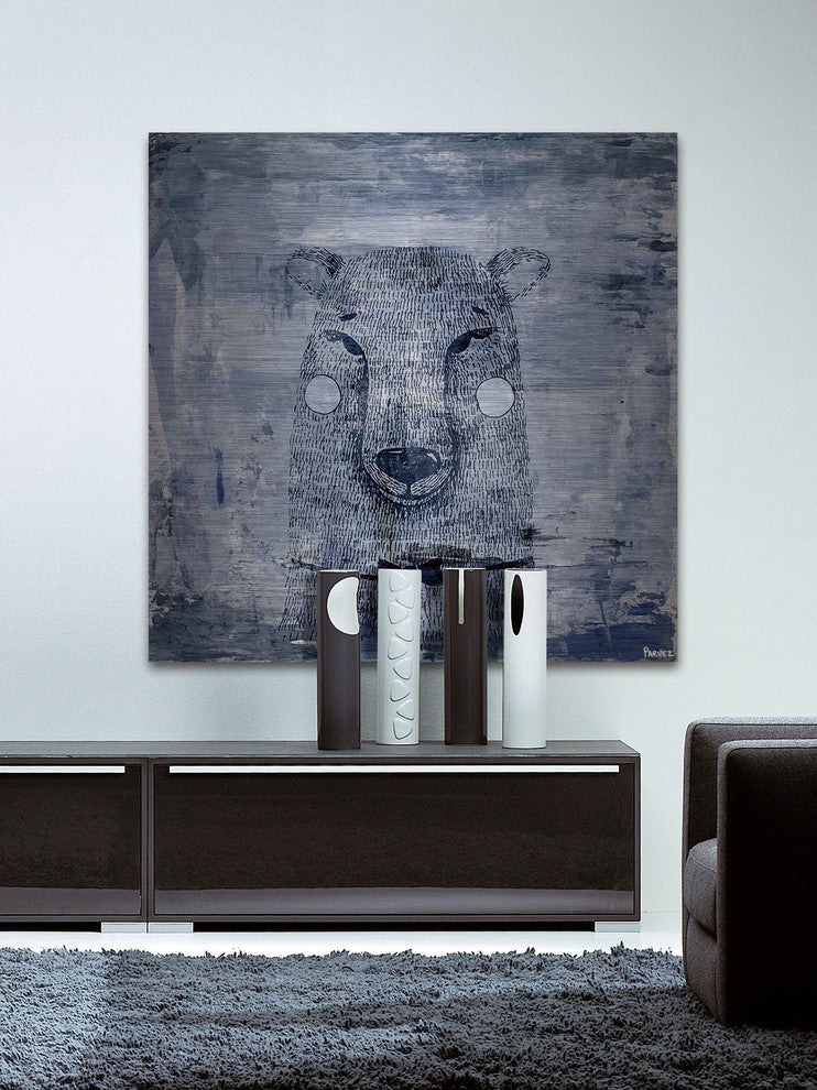 "Blue Smile" Painting Print on Brushed Aluminum, 18"x18"