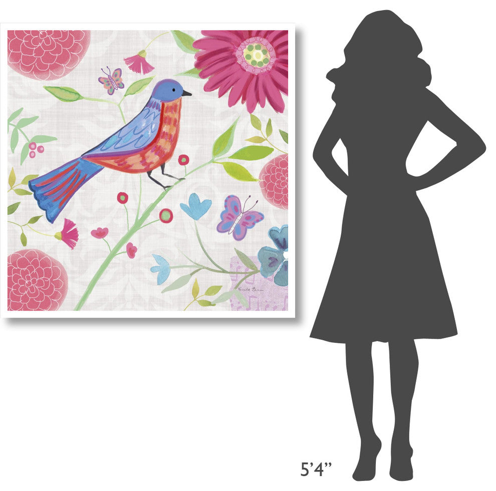 "Damask Floral and Bird II" Digital Paper Print by Farida Zaman, 42"x42"