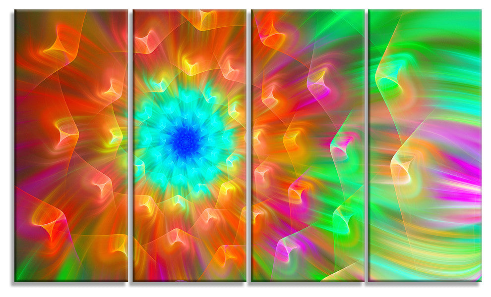 Amazing Multi Color Petals Dandelion, Floral Canvas Art Print, 48"x28", 4 Panels