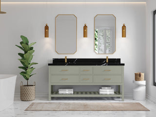 Parker 72" Double Sink Bath Vanity, Evergreen 2" Calacatta Black