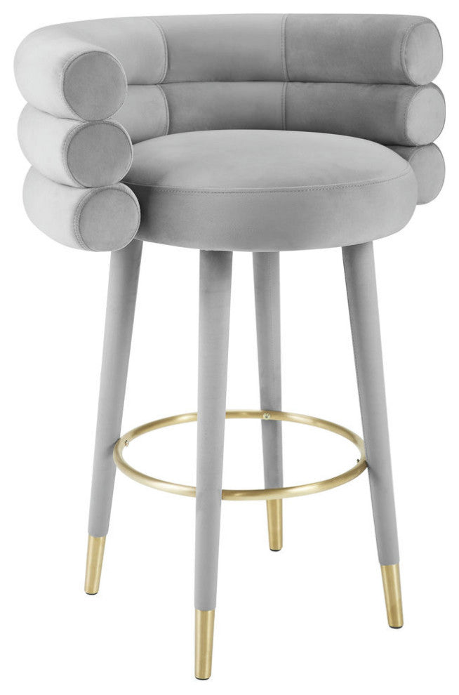 Betty Grey Velvet Barstool - Grey