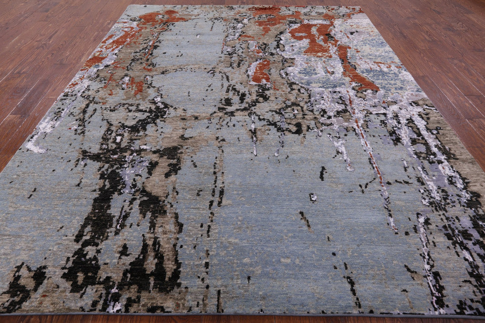 Hand Knotted Abstract Wool and Silk Rug 8' 0" X 9' 8"- Q6239