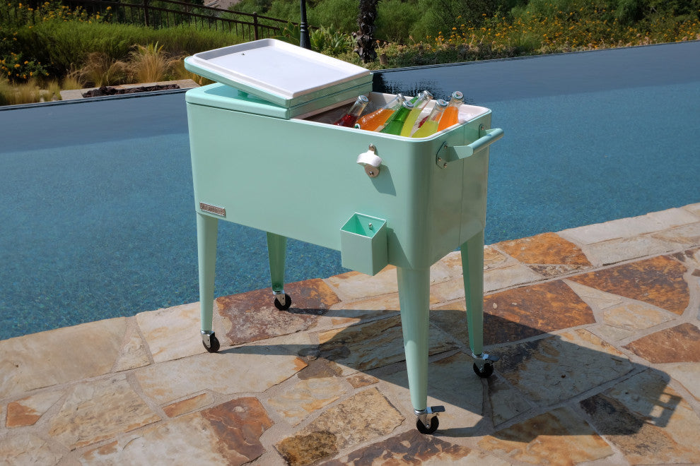 Permasteel 80 Quart Portable Rolling Patio Cooler, Mint
