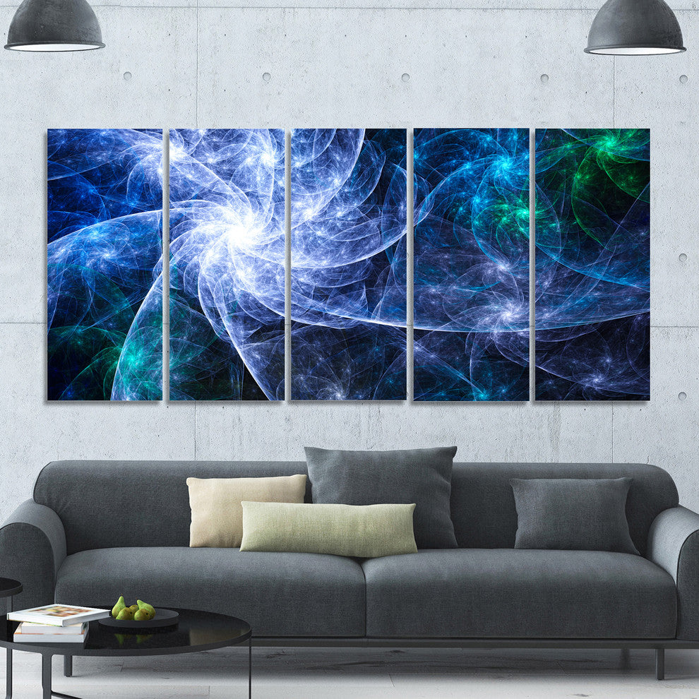 Blue Fractal Star Pattern, Abstract Canvas Art Print, 60"x28", 5 Panels