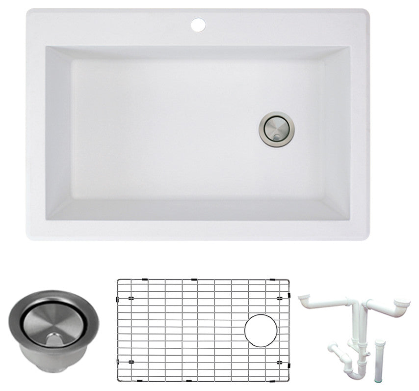 Radius Granite 33-in Drop-In Kitchen Sink Kit in White