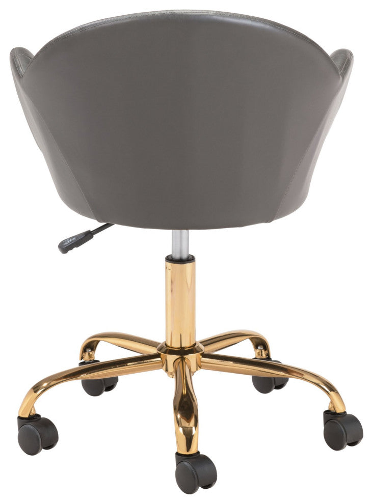 Computer Chair, Faux Vinyl Leather, Steel, Gray, Gold, Business Office