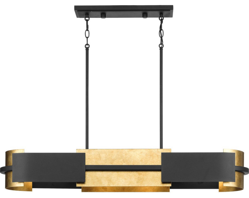 Lowery 4-Light Textured Black Linear Chandelier With Distressed Gold Leaf Accent