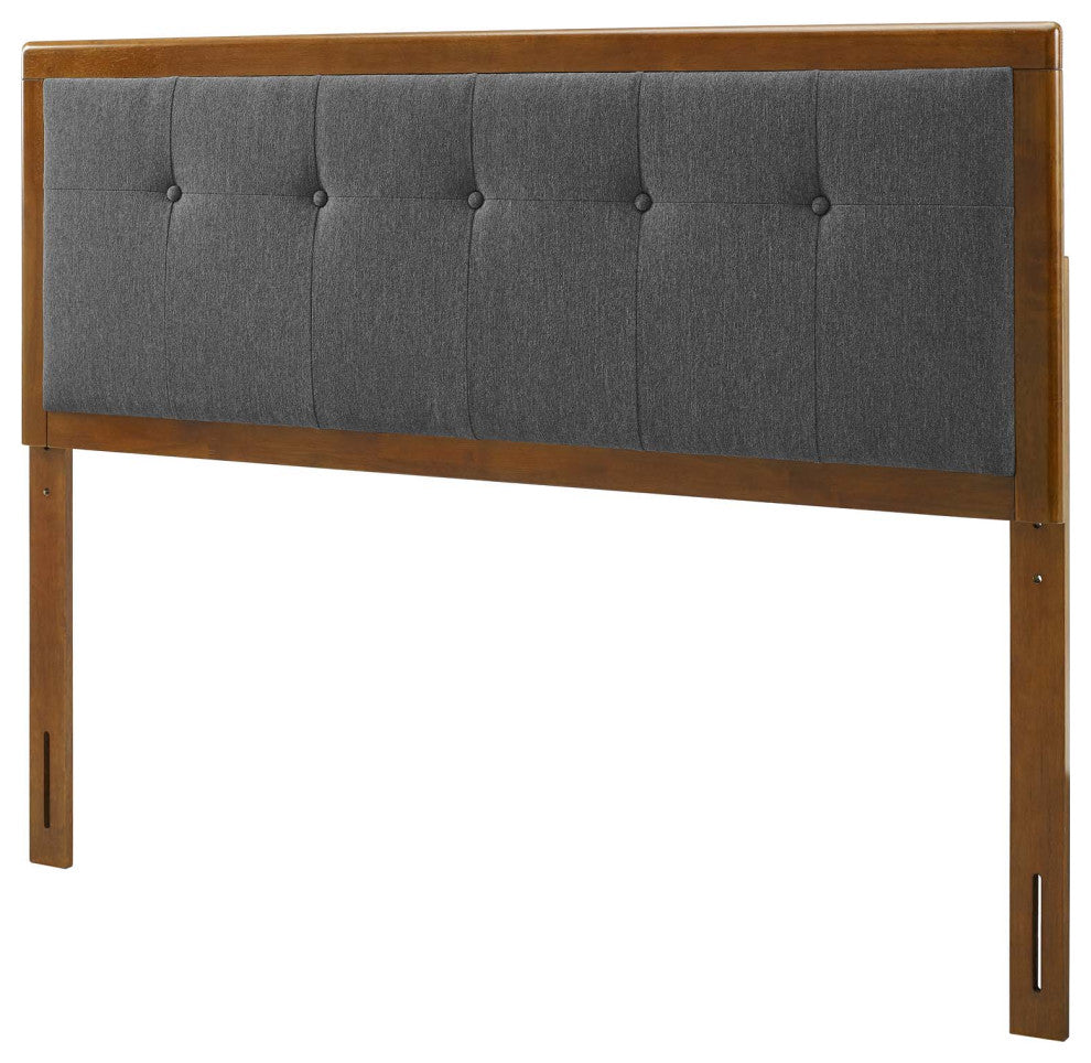Tufted Headboard, Full Size, Wood, Fabric, Brown Walnut Gray, Modern