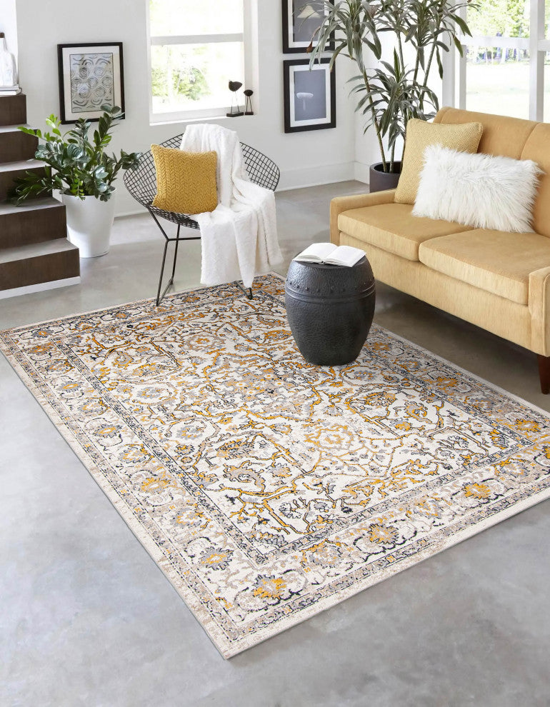 Aqua Legacy Area Rug, Ivory, 6'x9'