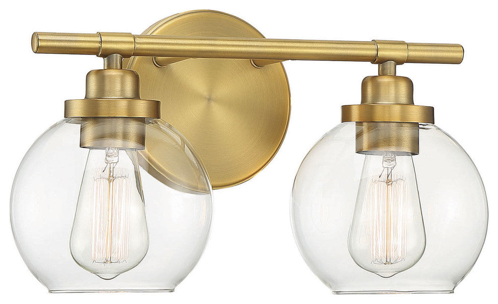 Carson Bathroom Vanity Light, Warm Brass, 2-Light Bath