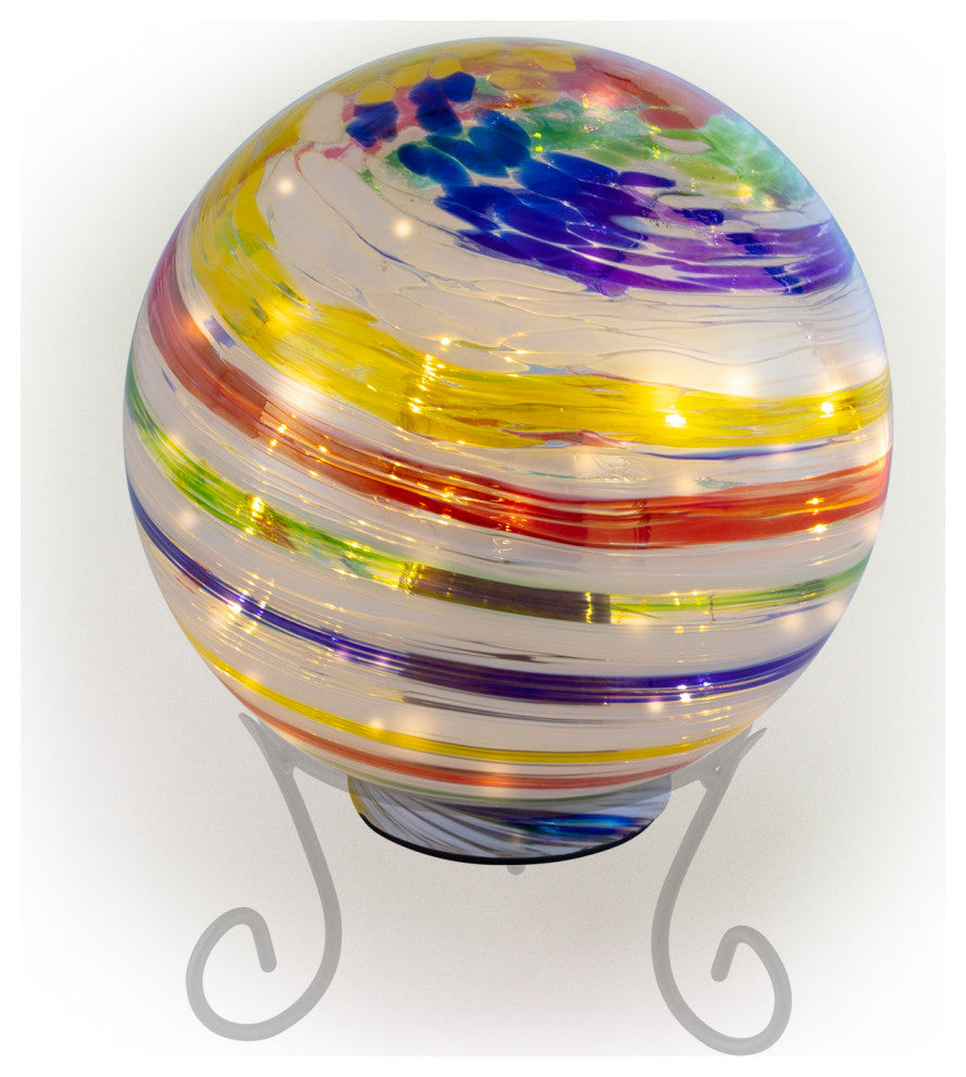 Alpine Colorful Gazing Globe With LED Lights, 10"Tall