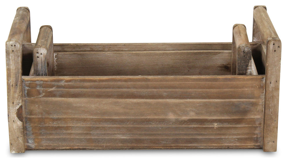 Distressed Wooden Ledge Planters With Handles, Set of 2