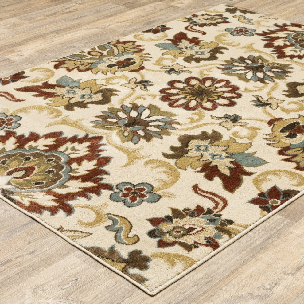 5"x7" Ivory and Red Floral Vines Area Rug