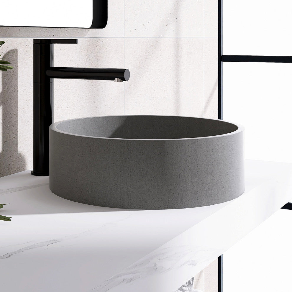 Dark Grey Round Concrete Vessel Bathroom Sink