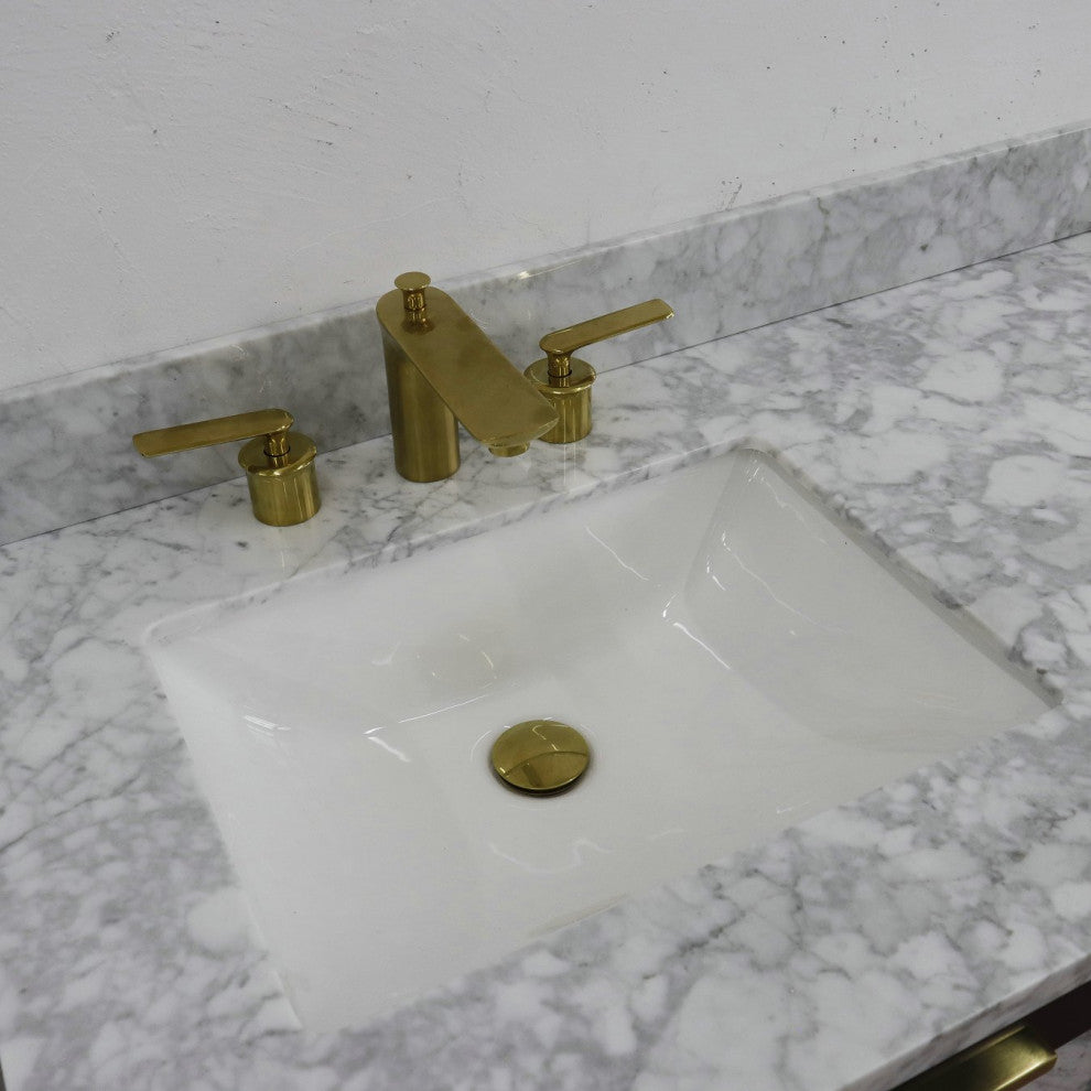 61" Double Sink Vanity, Black Finish With White Carrara Marble
