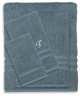 Denzi 4-Piece Towel Combination Set With Monogrammed Letter, T, Denzi Blue