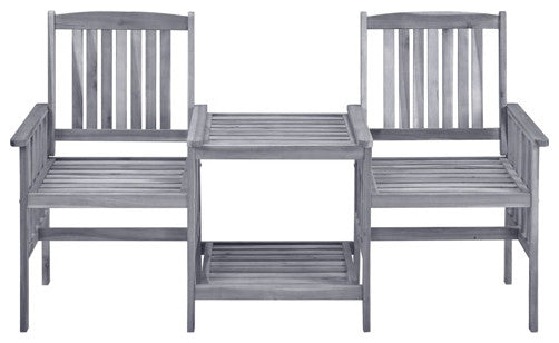 vidaXL Patio Chair Outdoor Chair with Tea Table and Cushions Solid Acacia Wood