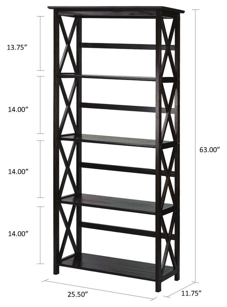 0Montego 5-Shelf Bookcase-Espresso