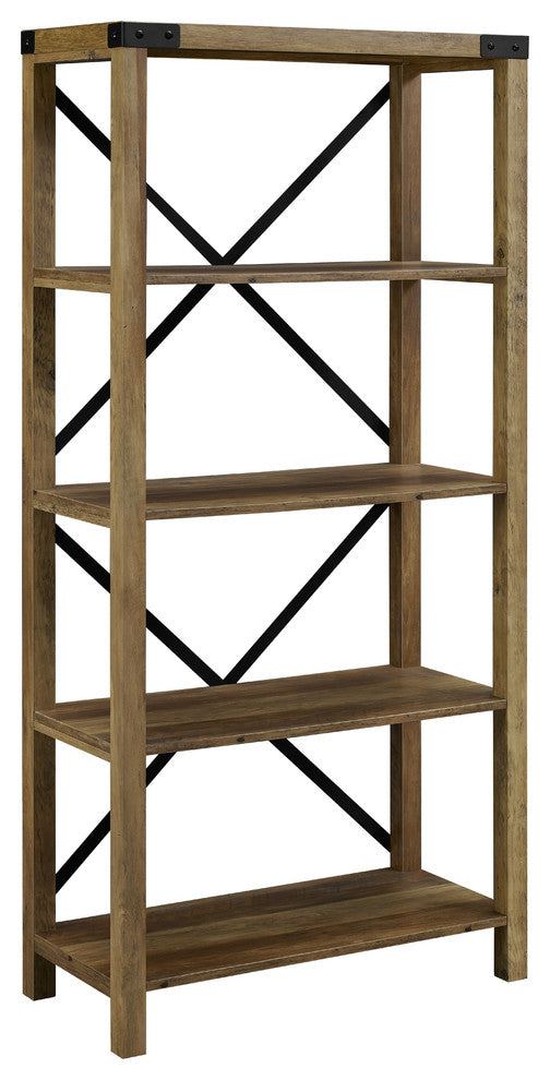64" Farmhouse Metal X Bookcase, Rustic Oak