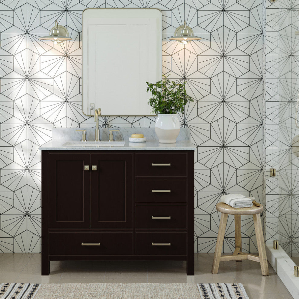 ARIEL Cambridge 43" Left Rectangle Sink Bath Vanity Carrara Marble