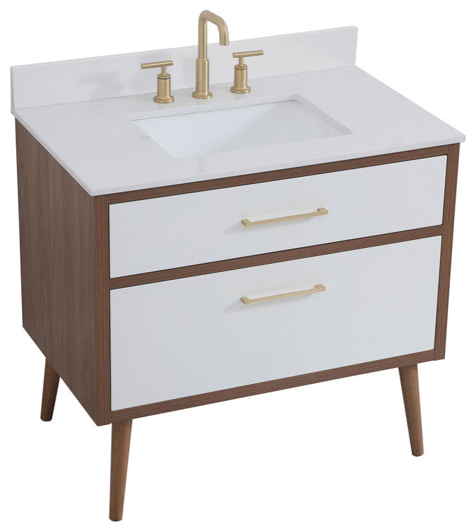 Bella 36" Bathroom Vanity, White With Backsplash