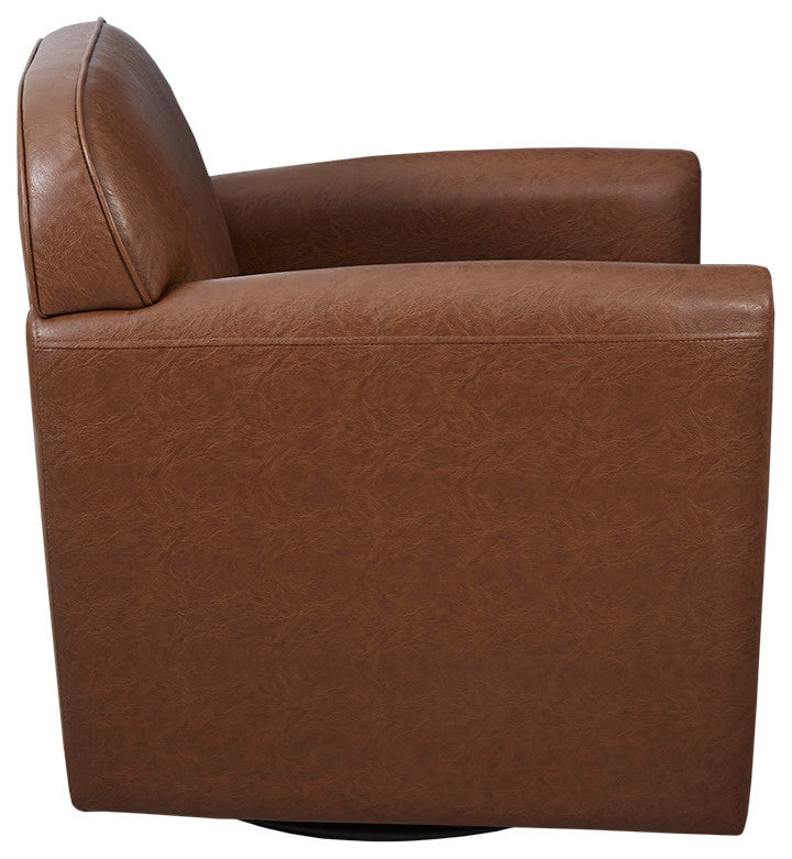 Archer Faux Leather Swivel Lounging Armchair, Brown