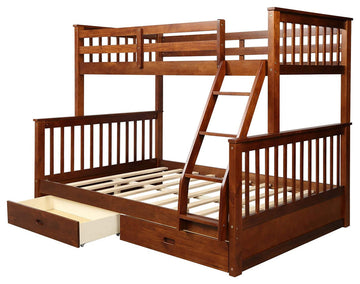 Kids Twin-Over-Full Bunk Bed with Ladder and Storage Drawers