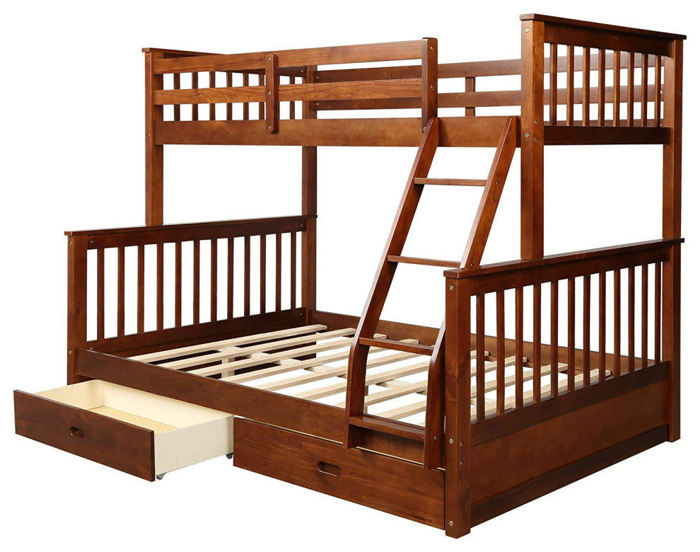 Kids Twin-Over-Full Bunk Bed with Ladder and Storage Drawers