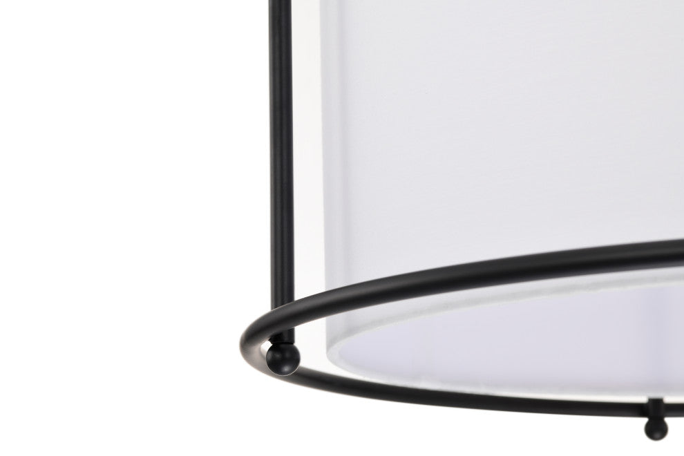 3-Light Matte Black Finish 18 in. Cage Chandelier With White Fabric Shade