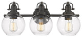 3 Light Retro Modern Clear glass Vanity Bath Fixture, Oiled Bronze