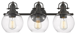 3 Light Retro Modern Clear glass Vanity Bath Fixture, Oiled Bronze