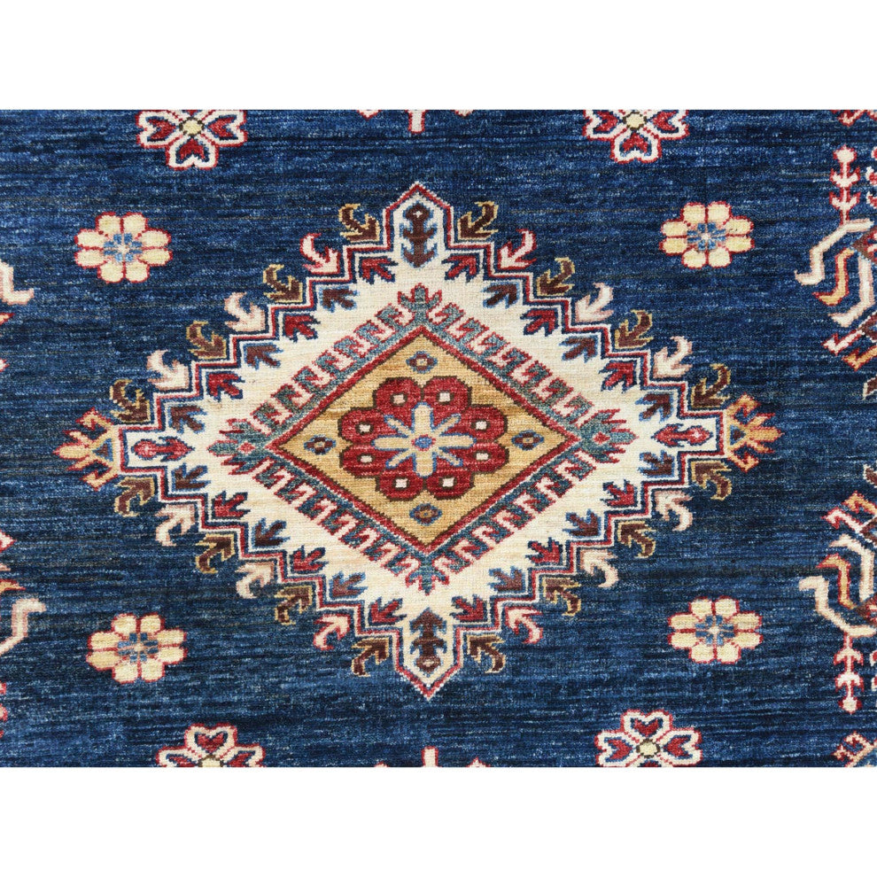 Blue, Afghan Super Kazak, Wool, Hand Knotted, Rectangle Rug, 12'x15'9"
