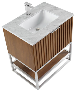Terra Bathroom Vanity, Walnut/Brushed Nickel, 30", Marble Top