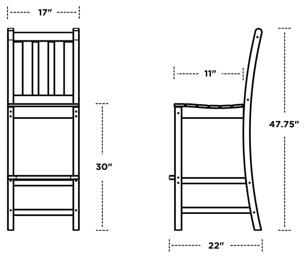 Polywood Traditional Garden Bar Side Chair, Slate Gray