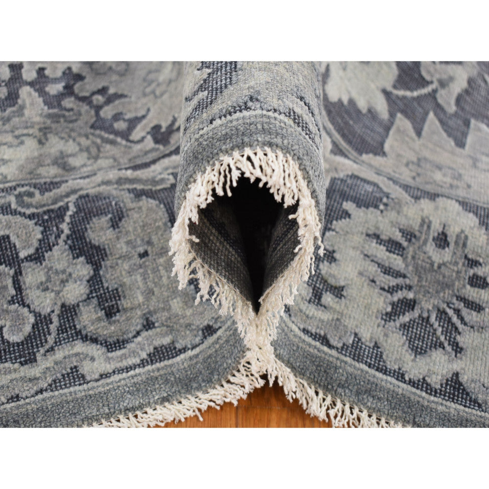 Charcoal Gray Silk/Textured Wool Hand Knotted Oushak Influence Rug, 7'10"x10'2"