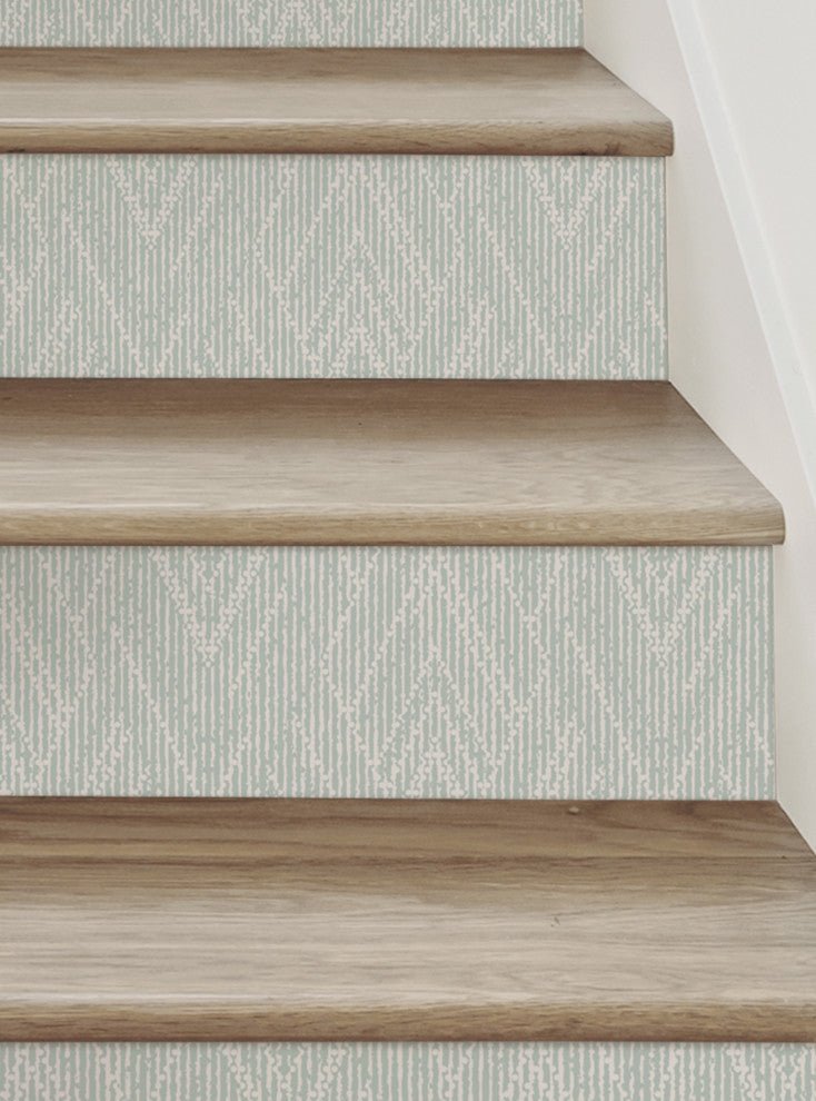 Woven Look Mixed Chevron Peel and Stick Stair Riser Strips, Sage, 48"w X 6"h, 6 Pack