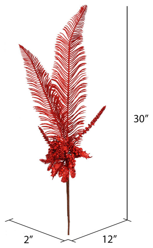 Glitter Fern Berry Artificial Christmas Spray , Red, 30"
