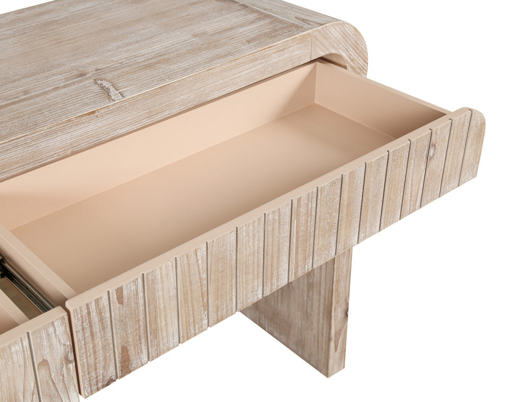 GDF Studio 59" Vintage Farmhouse Console Table With Drawers, Natural Wood Washed