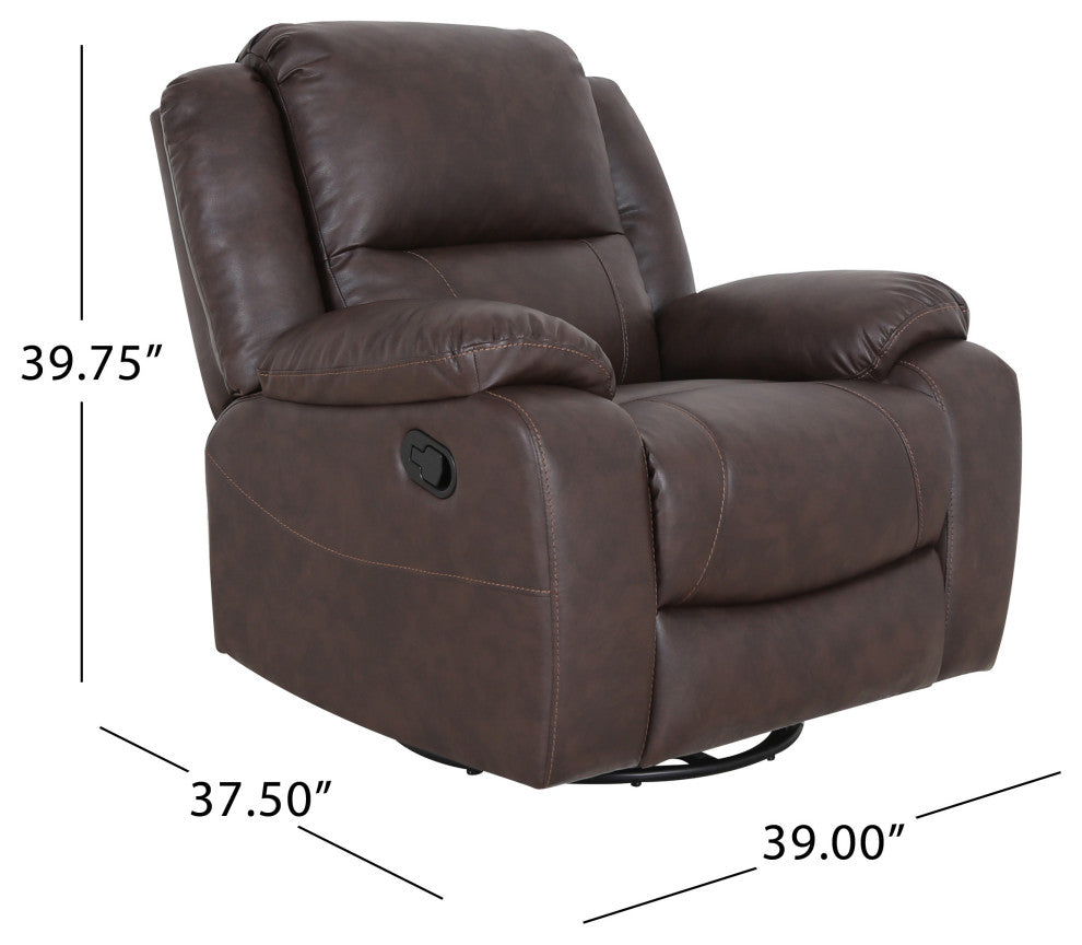 GDF Studio Flora Classic Tufted Leather Swivel Recliner, Dark Brown