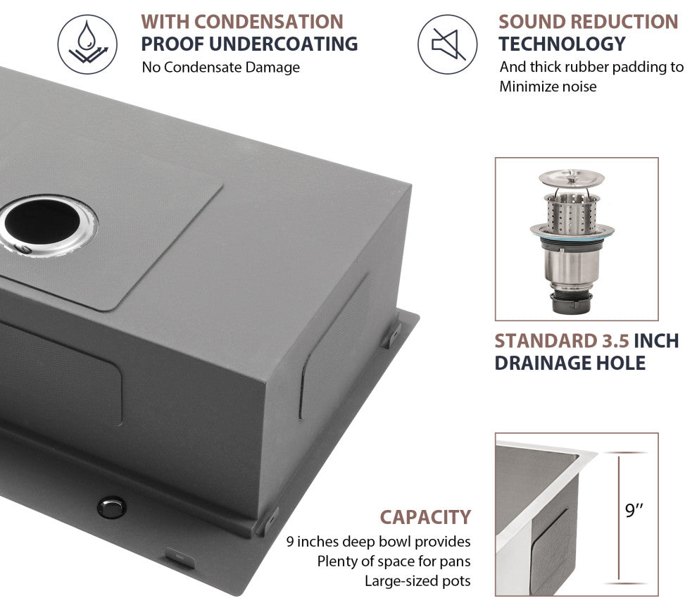 Workstation Drop-In 16 Gauge Stainless Steel Single Bowl Kitchen Sink, 30x22x10 in
