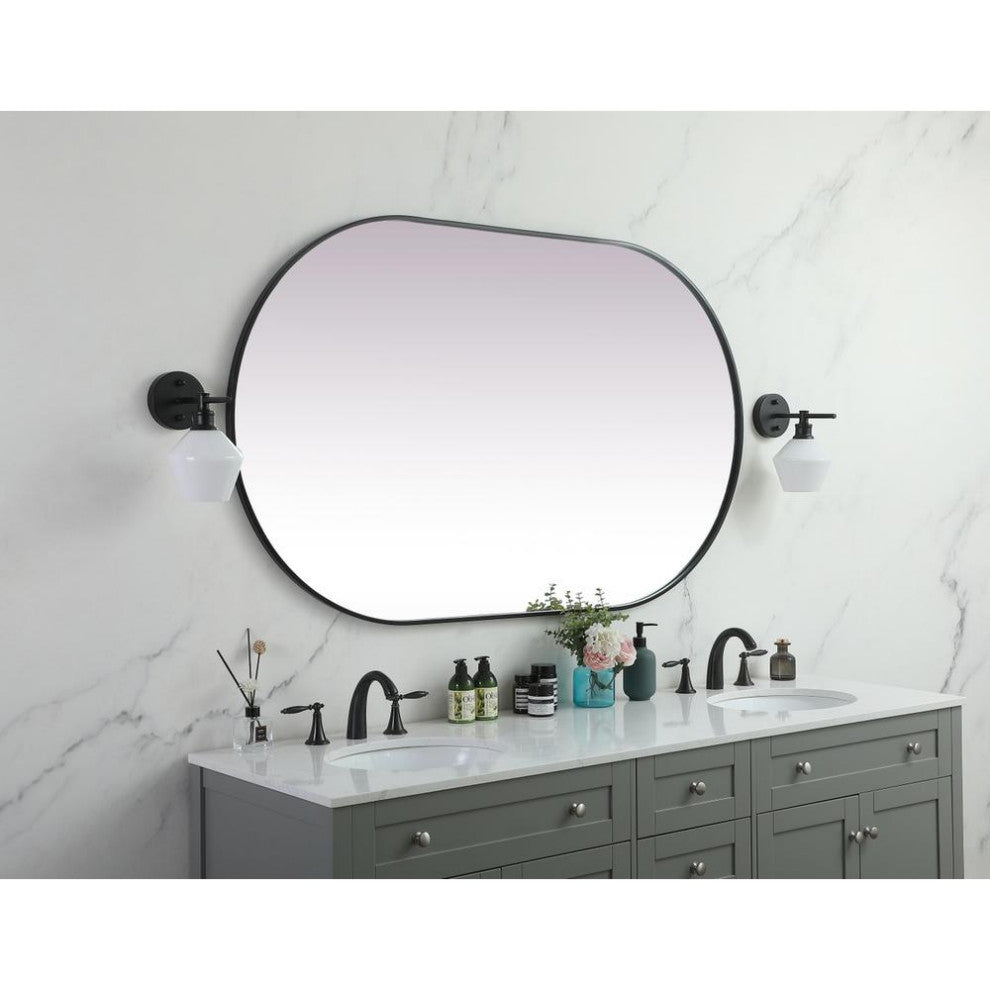 Metal Frame Oval Mirror 36X60 Inch In Black