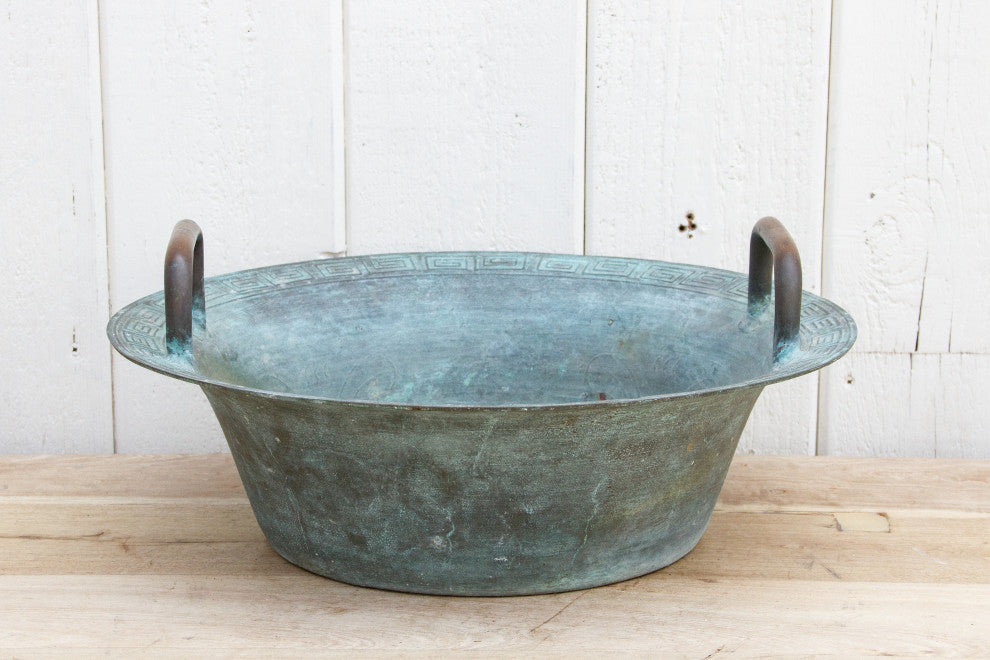 Large Antique Verdigris Copper Pot