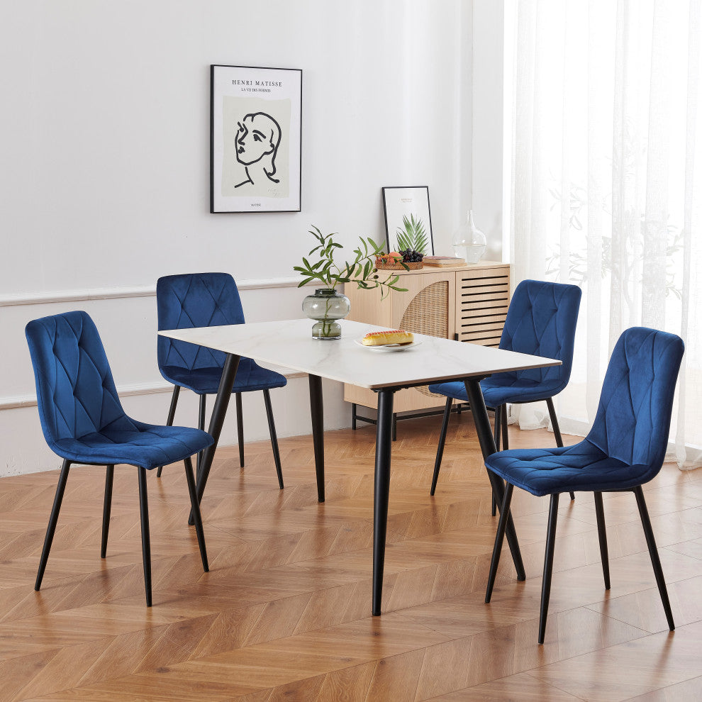 15 in.W Indoor Dining Velvet 4-Chair with Cushions and Metal Legs, Blue