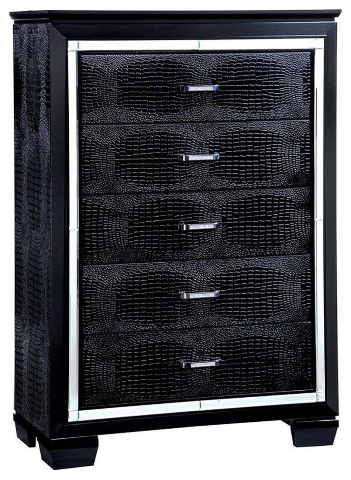 Wood Chest with 5 Drawers, Black
