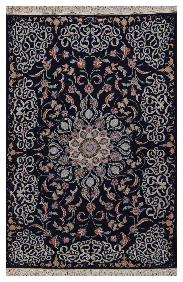 Traditional Isfahan Oriental Handmade Persian Design Area Rug, Blue, 5'6"x3'9"